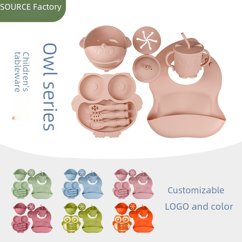 Silicone Utensil Set for Kids - Owl Divided Plates