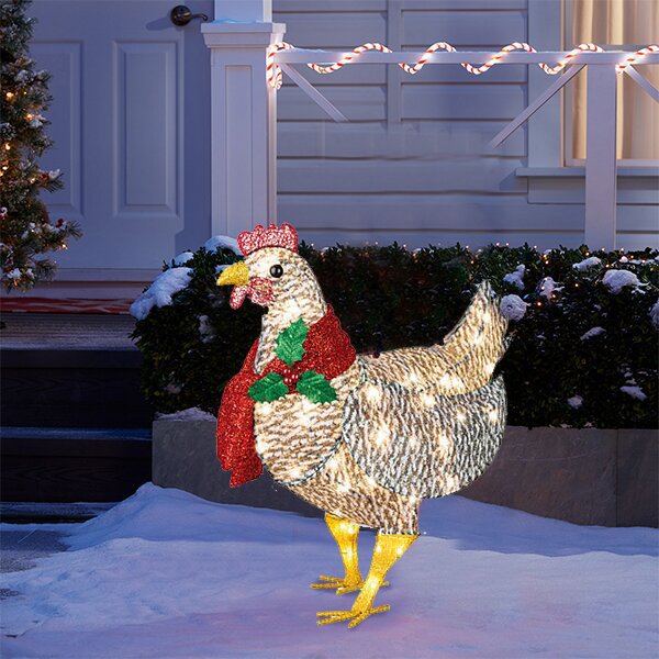 Light-Up Chicken with Scarf for Garden Decor