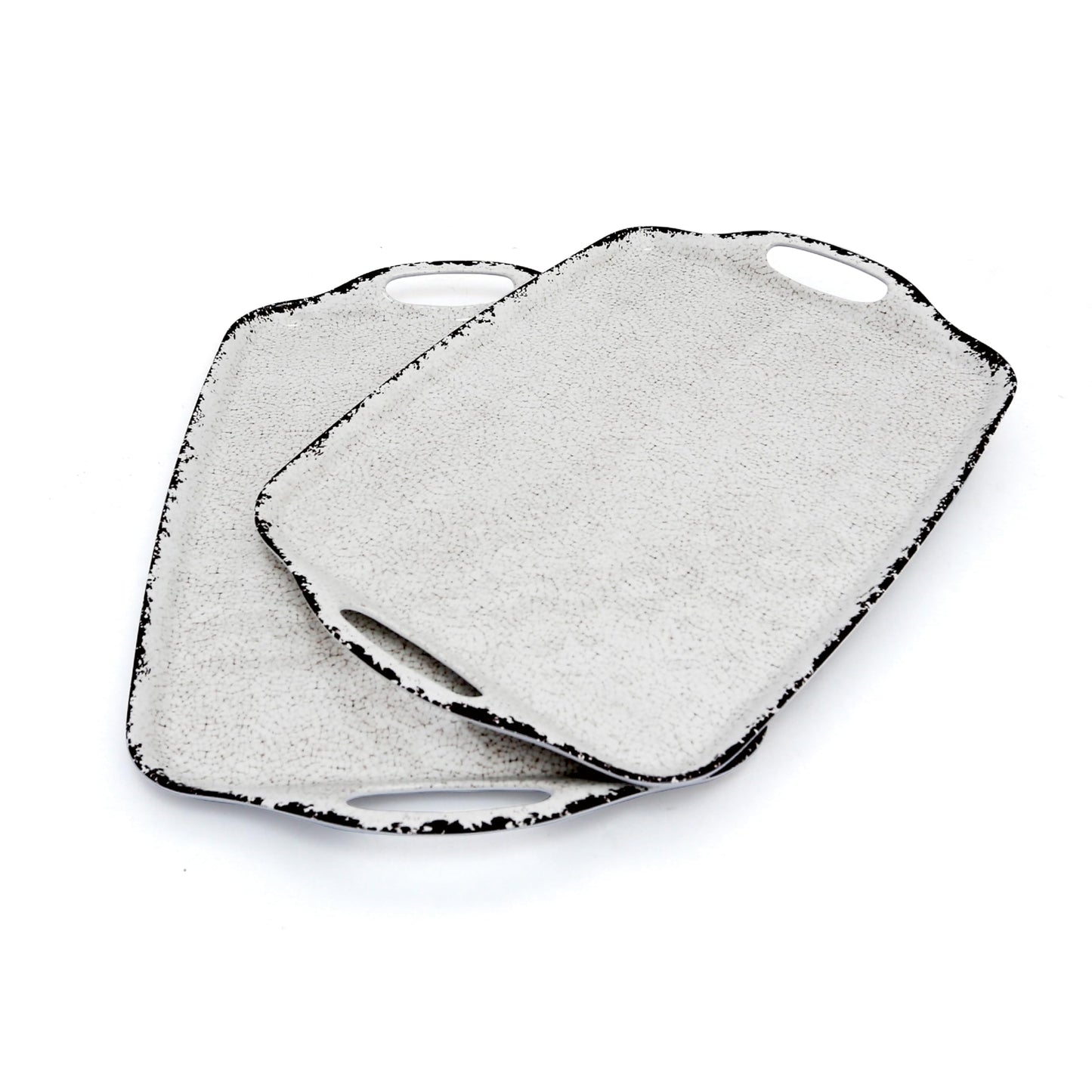TP Serving Tray with Handles Large Rectangle Melamine Serving Platter Set of 2 Retro White