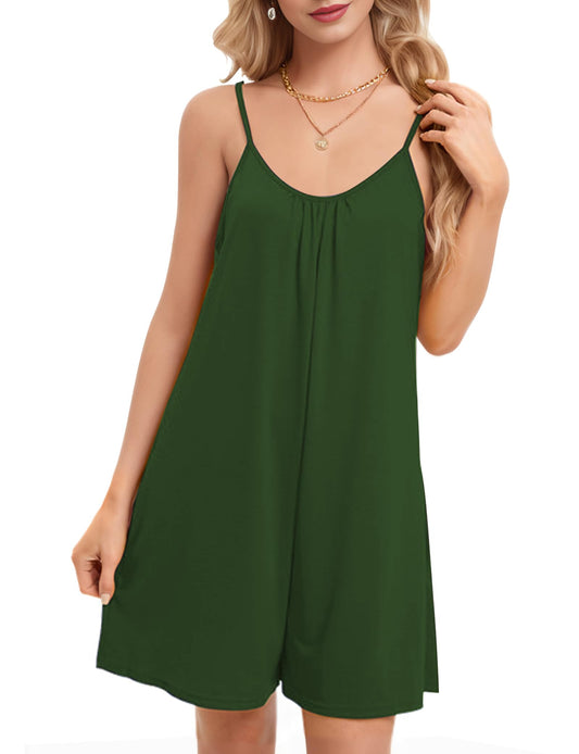 Buauty Short Rompers for Women Casual Jumpsuits Summer Sleeveless Strap Loose Adjustable Rompers Sundress with Pockets